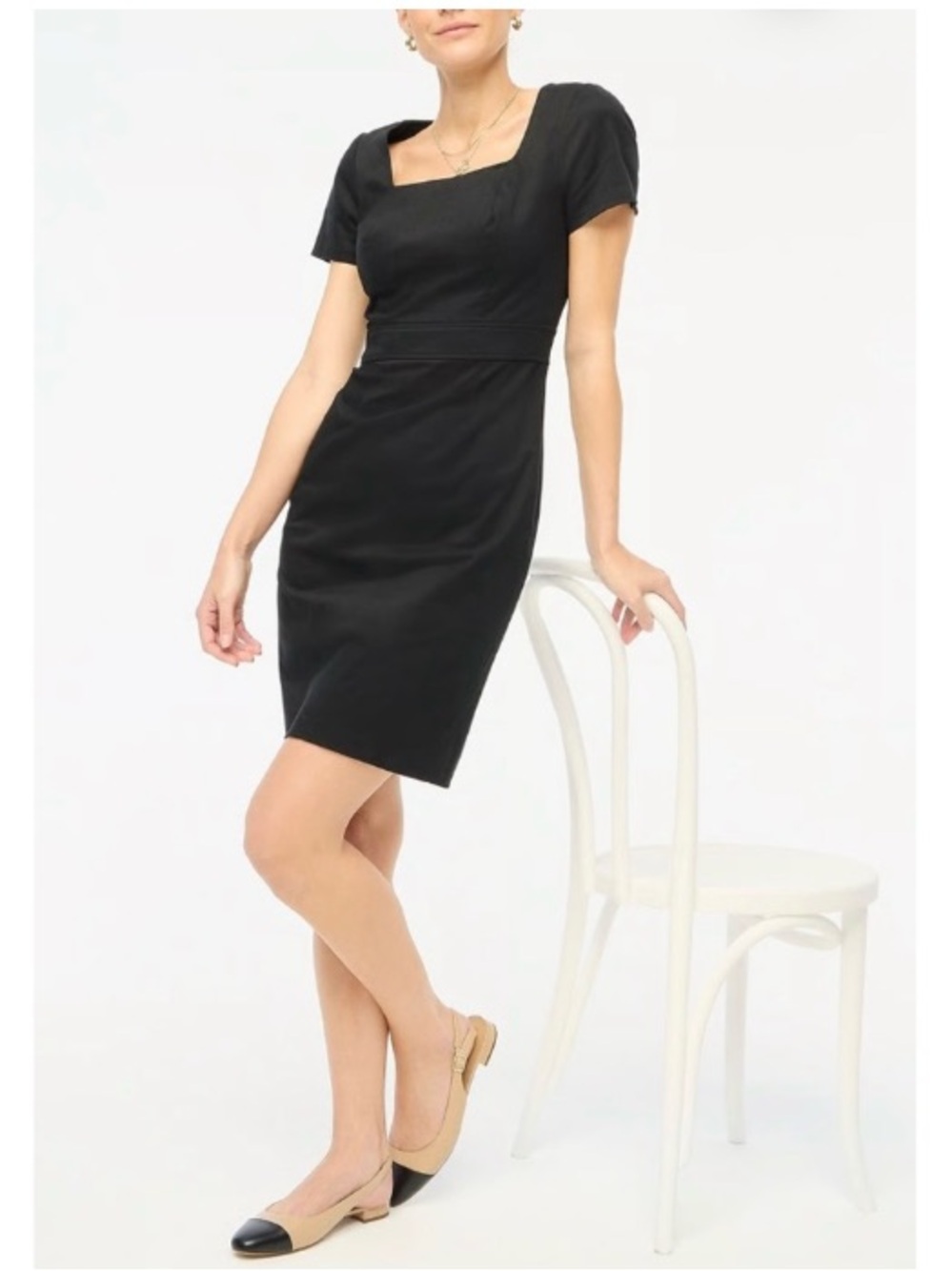 NWT J. Crew Tailored Square Neck Short Sleeve Sheath Dress Black 4